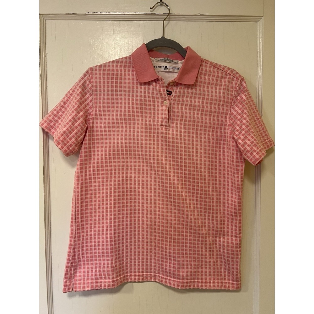 Tommy Hilfiger Golf Polo Womens Pink Checkered Sz M Preppy Barbiecore Old Money - Picture 1 of 5